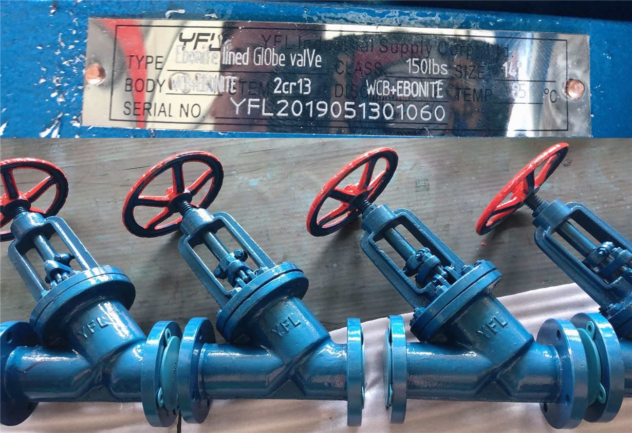 hard rubber ebonite lined Y type globe valves