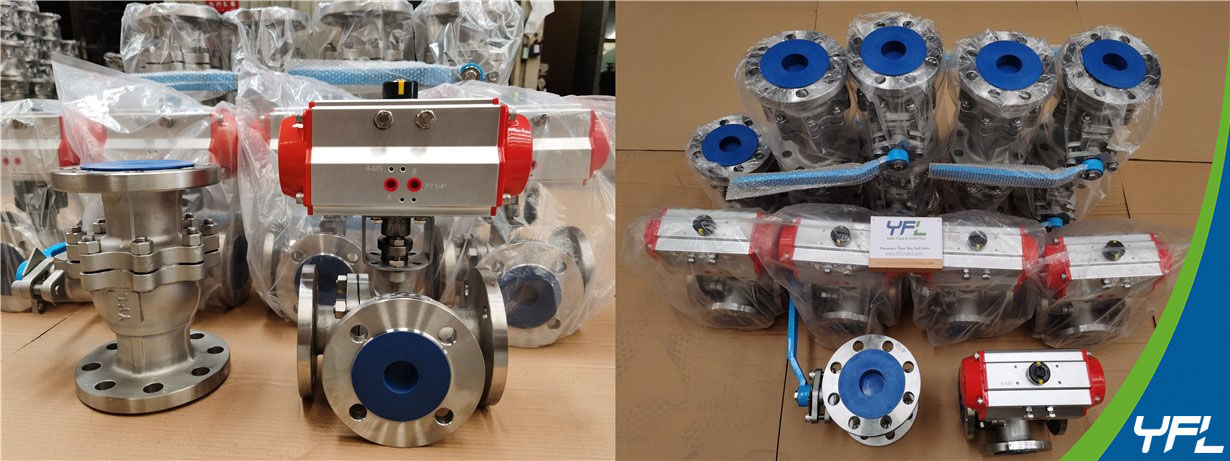 JIS Ball valve with locking device, pneumatic three way ball valves