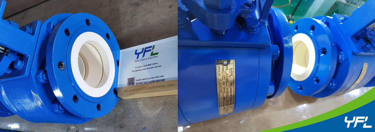 YFL Abrasion resistant ceramic ball valves for abrasive powder 