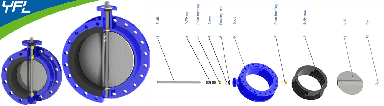 Double flanged rubber seat concentric butterfly valves