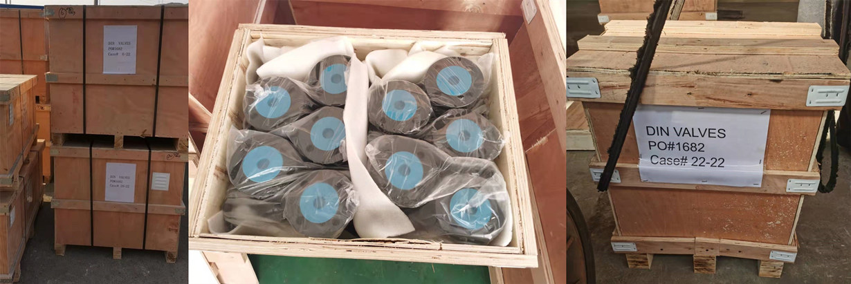 Plywood case packing of DIN gate valves, globe valves, check valves