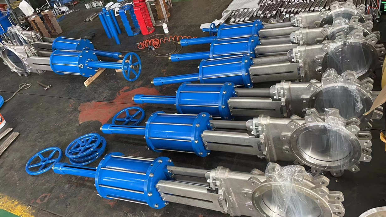 double acting knife gate valves with emergency handwheel